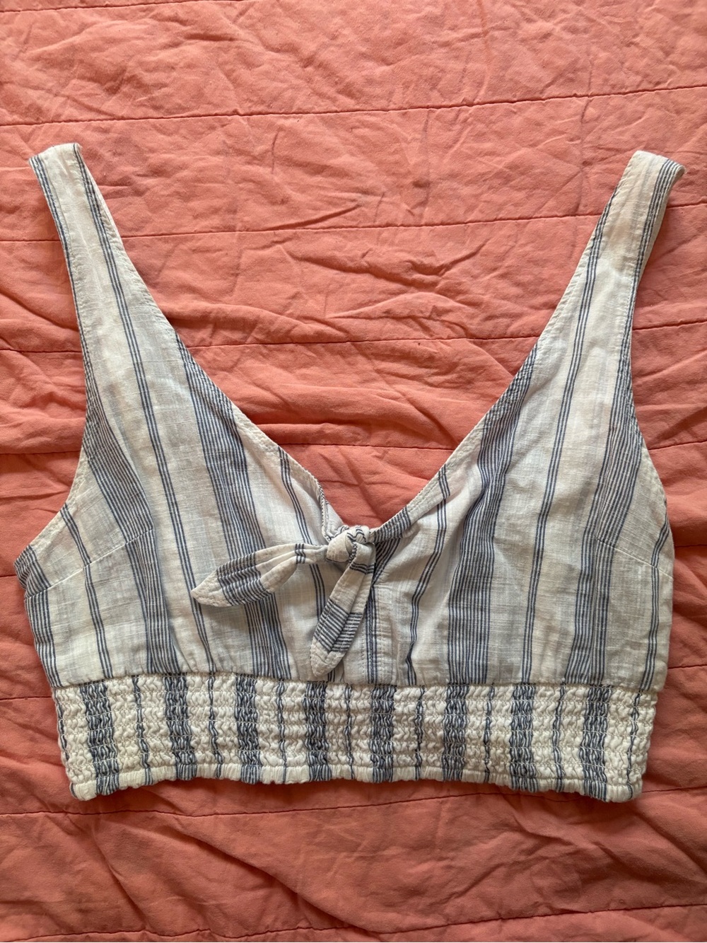 Abercrombie & Fitch Striped Blue and White Tie-Front Cropped Tank Top